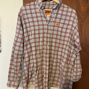 Wrangler Men's Red and Blue Plaid FR shirt